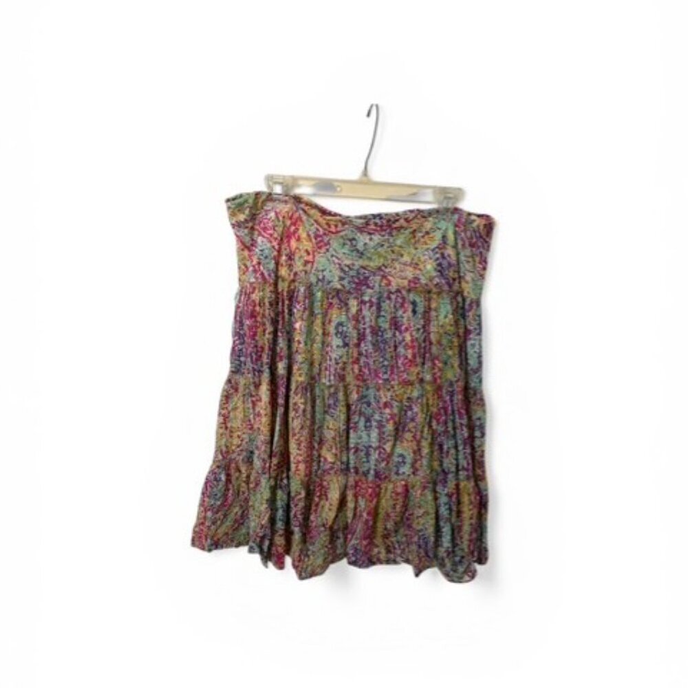 Paisley Tiered Peasant Skirt Pastels Lined Cotton Women's 14 - Picture 2 of 2